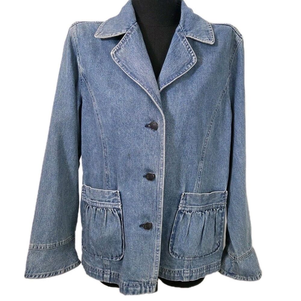 J Jill Denim Jacket Womens Med Blue Lined Button Casual Out Of The Blue Mom